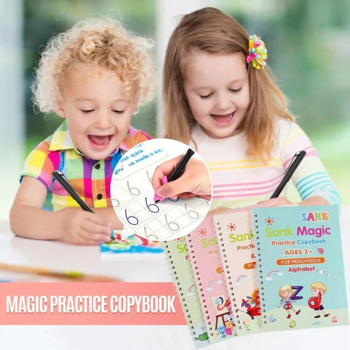 Magic Reusable Practice Copybook For Kid (4 Books + FREE 10 Magic Refills + Pen Holder)