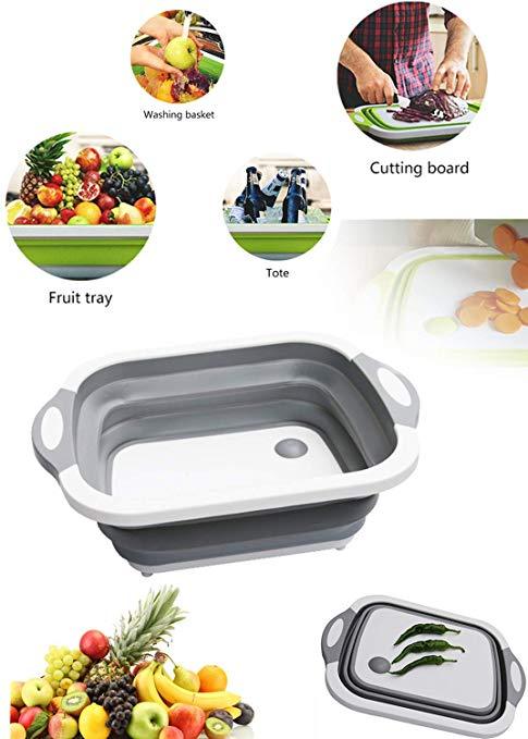 3 in 1 Foldable Cutting, Chopping Board, Collapsible Dish Tub