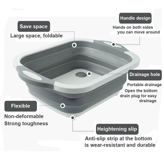 3 in 1 Foldable Cutting, Chopping Board, Collapsible Dish Tub